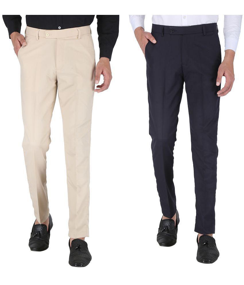 Playerz - Multicolor Polycotton Slim - Fit Men's Chinos ( Pack of 2 ) - None