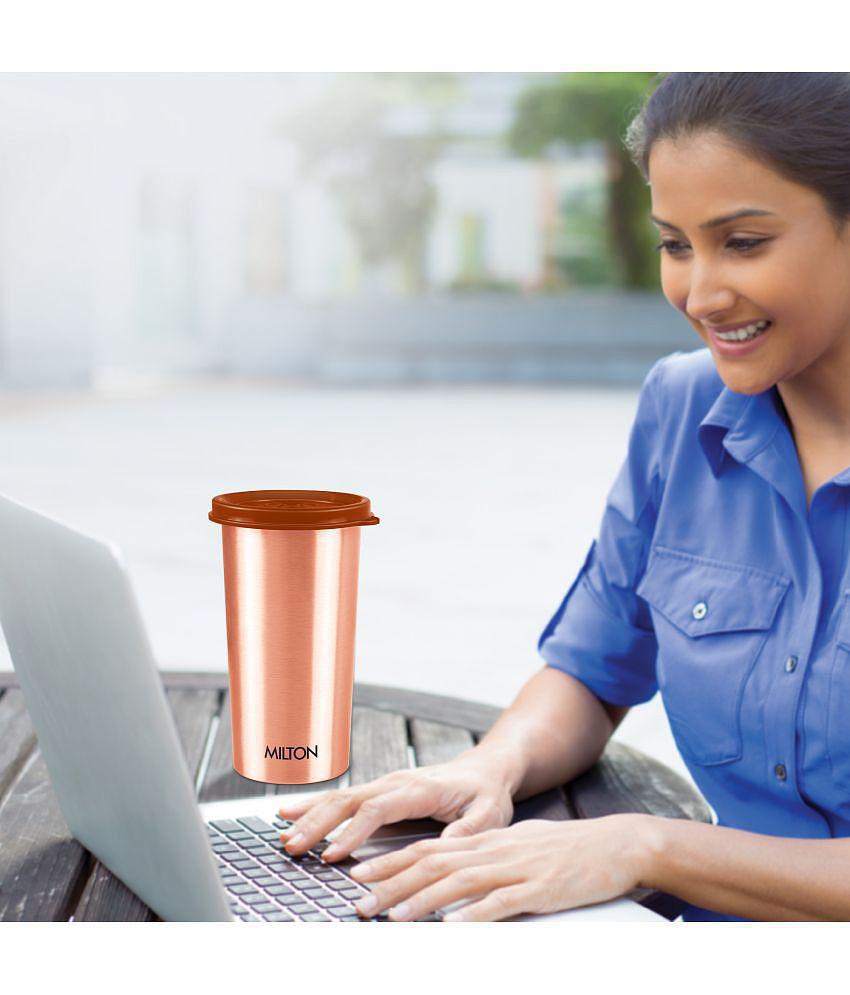 Milton Copper Drinking Water Tumbler with Lid, Set of 3, 480 ml Each, Copper | 100% Leak Proof | Office | Gym | Yoga | Home | Kitchen | Hiking | Treking | Travel Tumbler - Copper