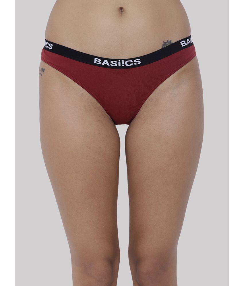 Premium Men BASIICS By La Intimo - Maroon BCPBR08 Cotton Lycra Solid Women''s Bikini ( Pack of 1