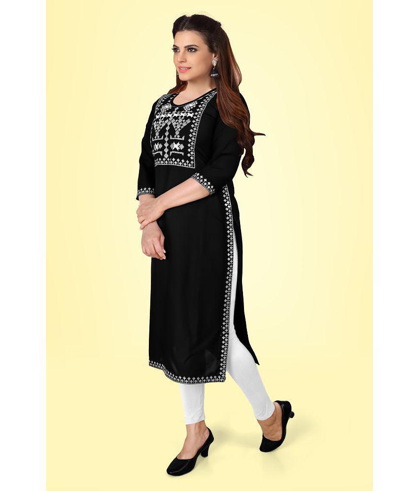 Buy Online Plo Kapadia - Black Rayon Women's Straight Kurti ( Pack of 1 ) - None