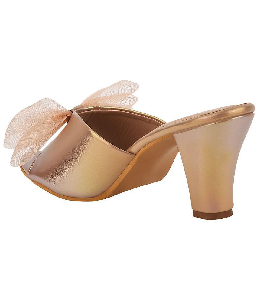 Shoetopia - Bronze Womens Slip On Heels - None