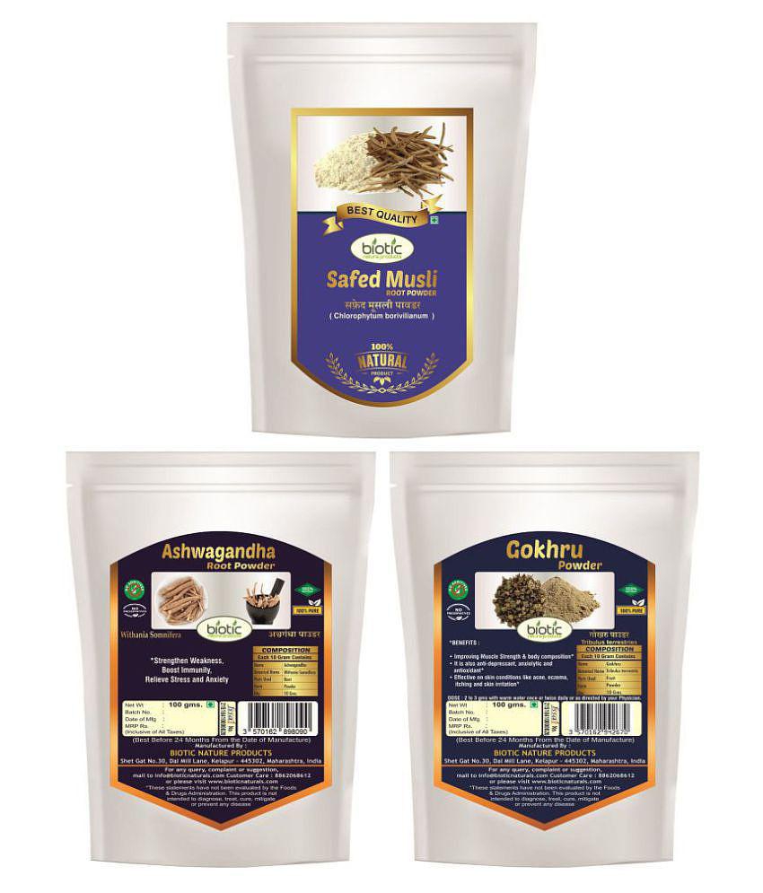 Biotic Safed Musli, Ashwagandha and Gokhru Powder Powder 300 gm