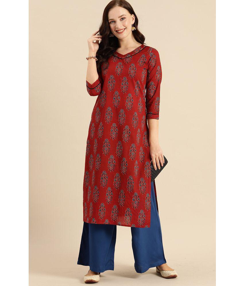 Rajnandini - Maroon 100% Cotton Women's Straight Kurti ( Pack of 1 ) - None