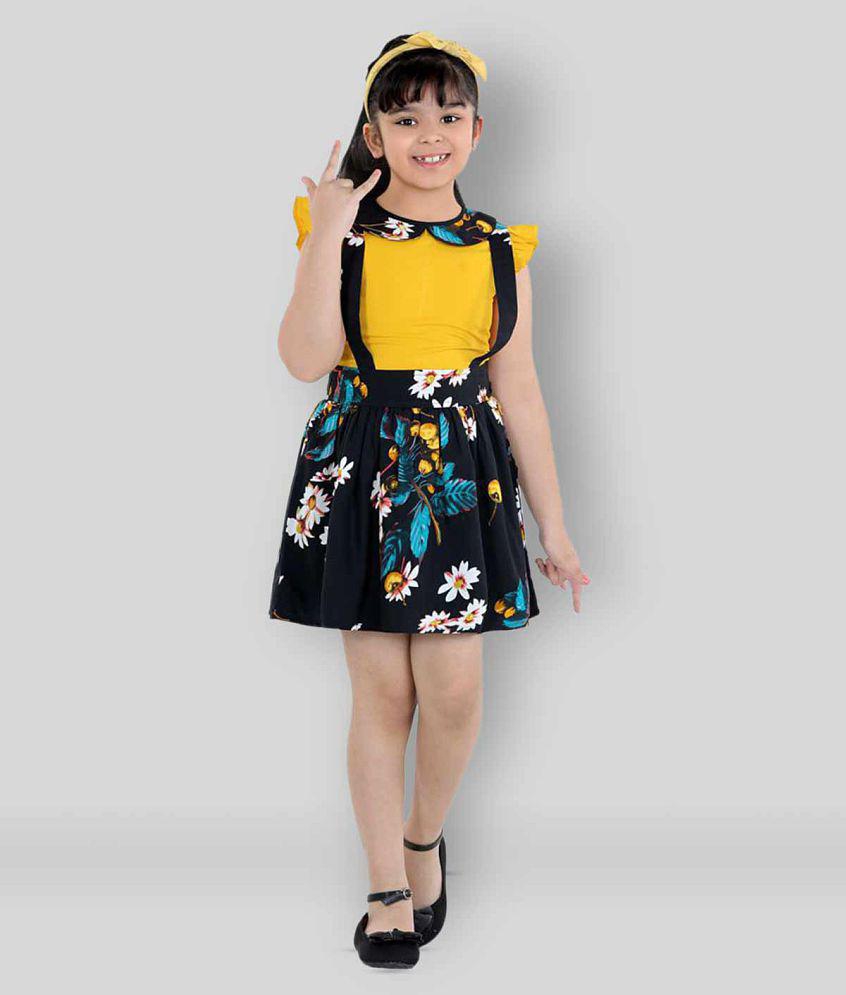 Naughty Ninos - Yellow & Black Polyester Girls A-line Dress ( Pack of 1 ) - None