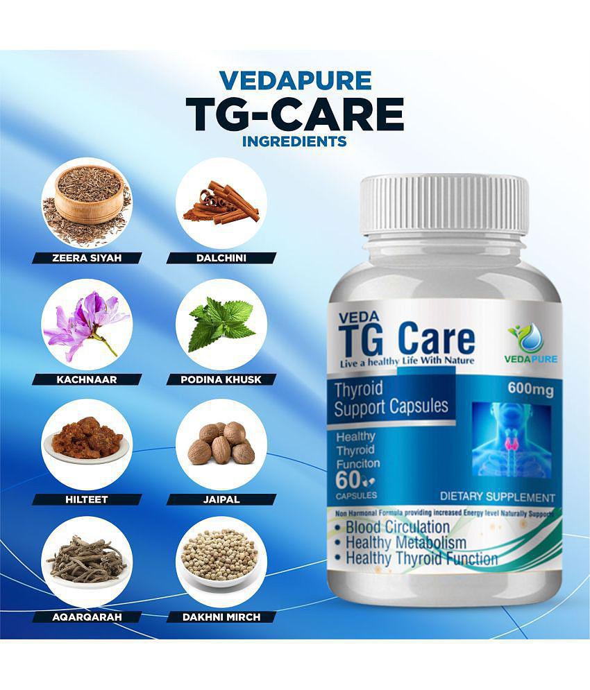 Vedapure Natural TG Care Thyroid Support Supplement For Men And Women's Health- 60 Capsules (Pack of 1)