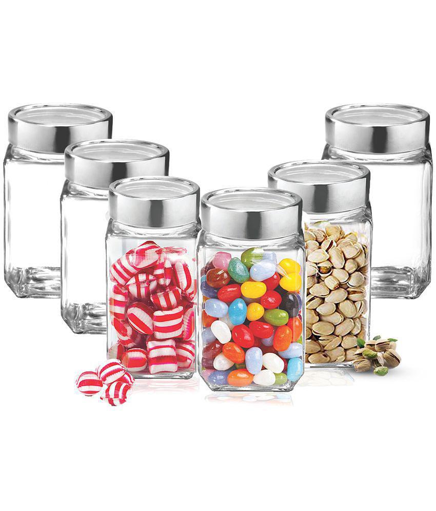 Treo By Milton Cube Storage Glass Jar, Set of 6, 310 ml Each, Transparent - Transparent