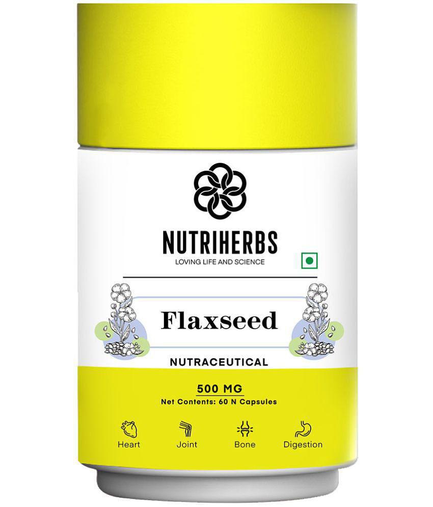 Nutriherbs Flaxseed Extract 500 mg 100% Organic & Omega 3-6-9 Vegan Natural Fatty Acid - 60 Capsule | Helps To Maintain Cholesterol Level & Diabetes