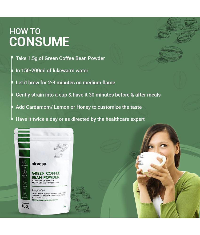 Nirvasa Green Coffee Powder, For Weight Management, enriched with Raw Unroasted Arabica Green Coffee Powder, Vegan, Sugar Free, NON-GMO 2B (2 X 100g)