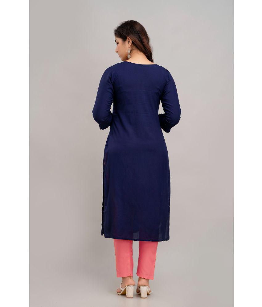 Kapadia - Navy Rayon Women''s Straight Kurti ( Pack of 1 ) - None