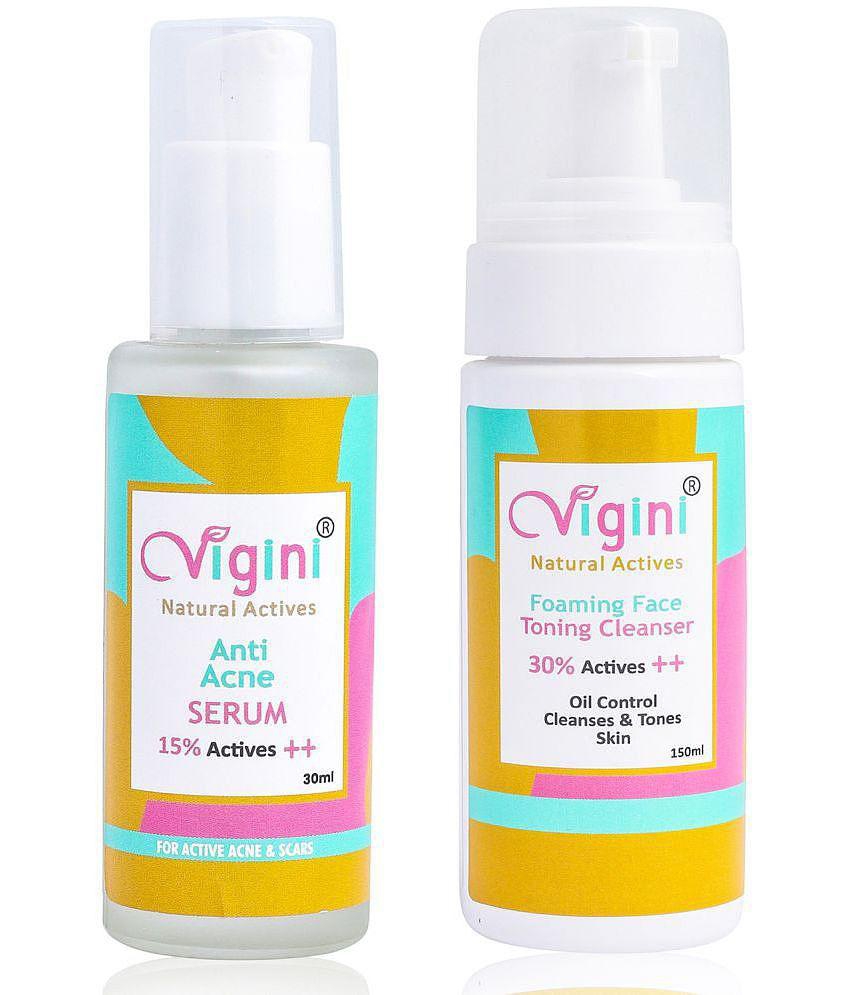 Vigini Anti Acne Serum With Foaming Face Wash Gel 200 ml Pack Of 2