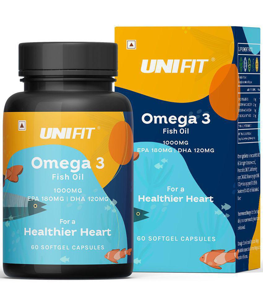 Unifit Omega 3 Fish Oil 1000mg Capsules, Omega3 Fish Oil For Men and Women, 180mg EPA & 120mg DHA For Healthy Heart (60 Capsules)