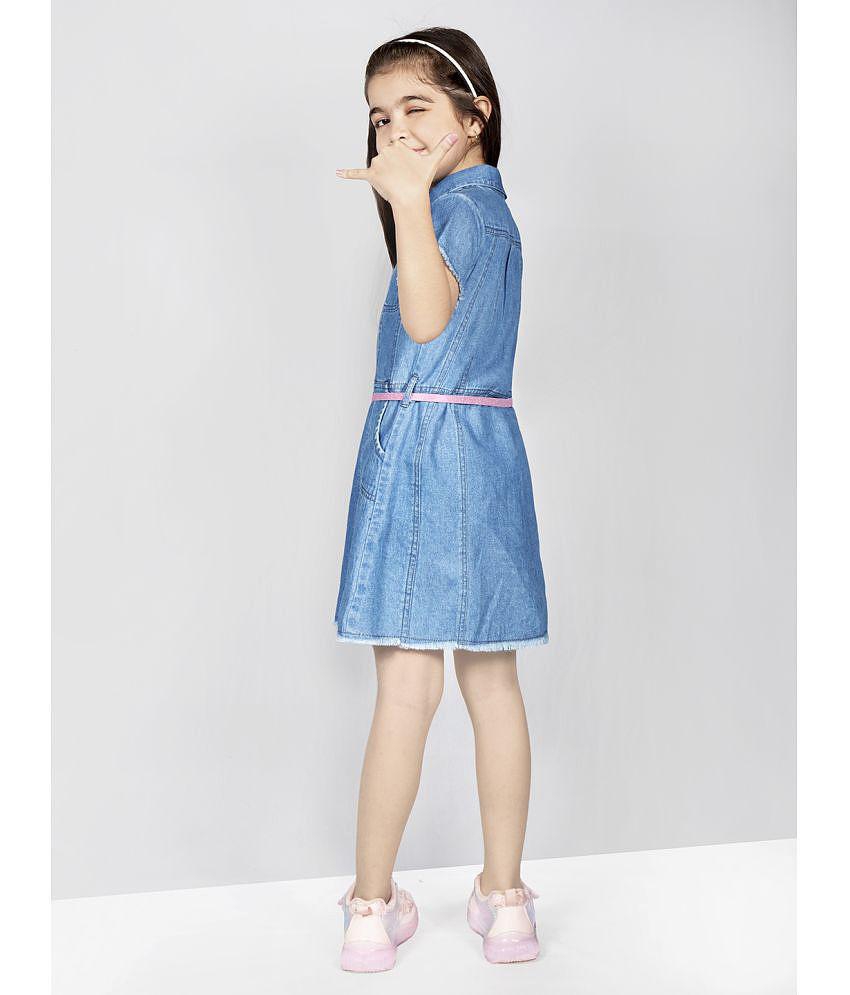 Naughty Ninos Blue Denim Girls Shirt Dress ( Pack of 1 ) - None