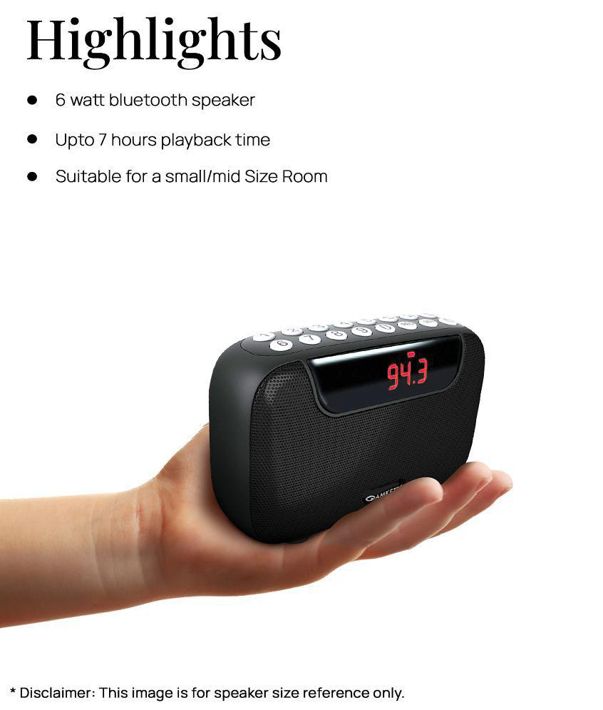 Amkette Pocket Blast with FM 6 W Bluetooth Speaker Playback Time 7 hrs Bluetooth V 5.0 with SD card Slot Black - Black