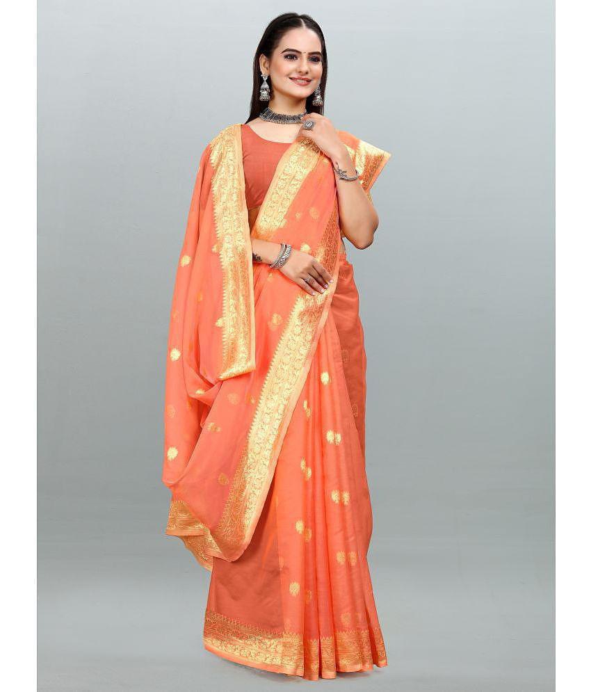 Om Shantam Sarees - Peach Organza Saree With Blouse Piece ( Pack of 1 ) - Peach