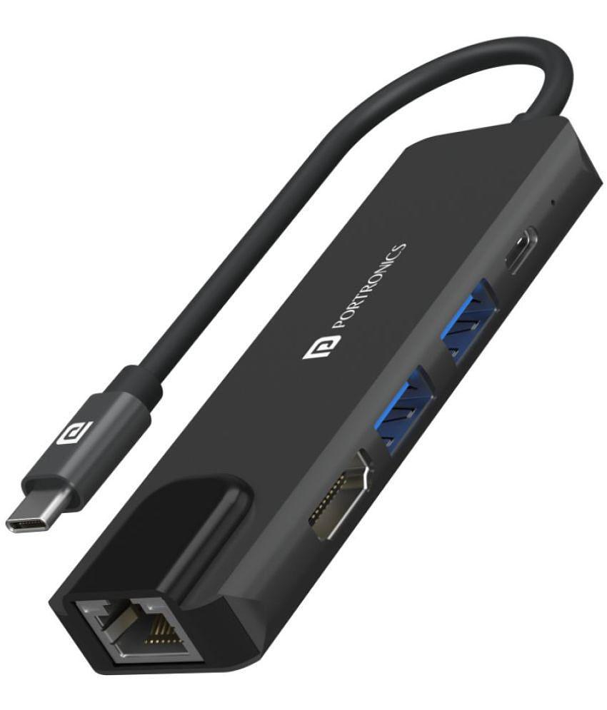 Portronics 2 port USB Hub 1 HDMI Port,1 RJ45 Gigabit, & 1 USB C PD Port