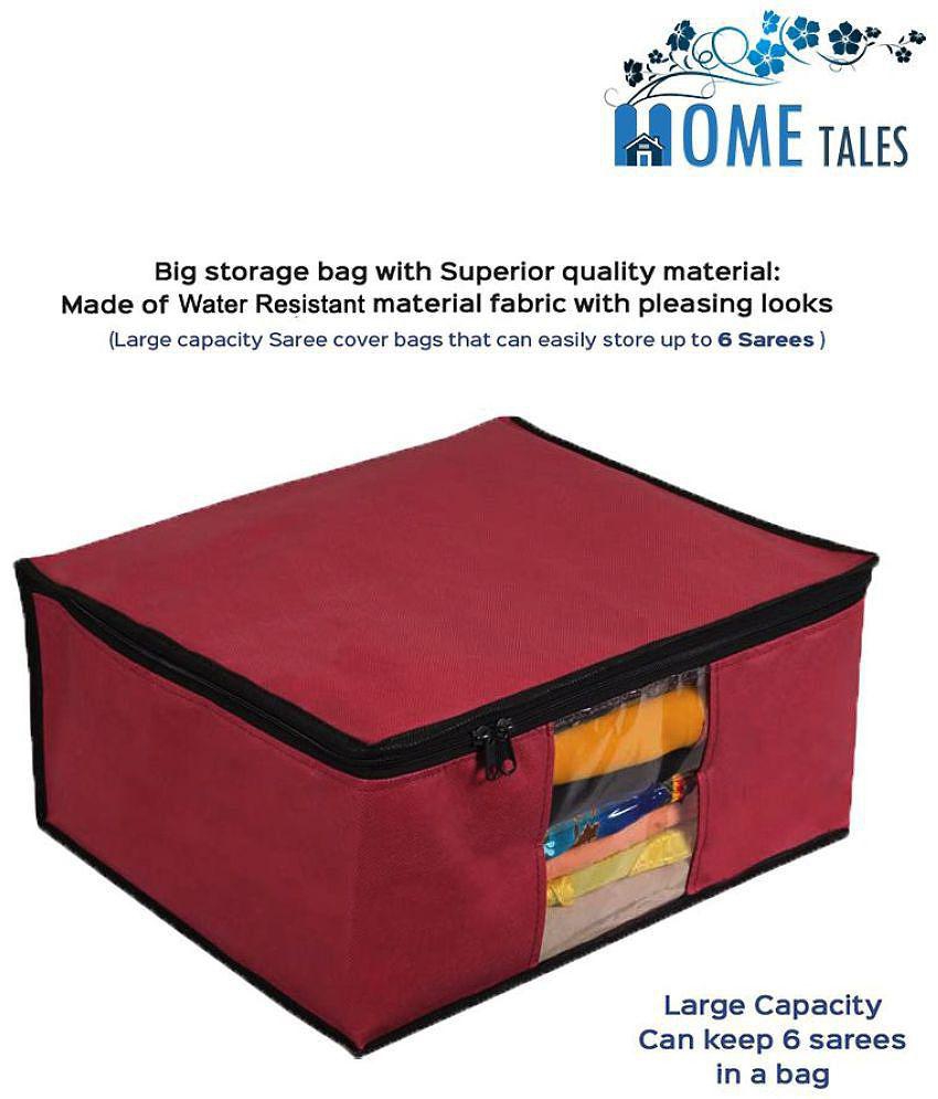 HOMETALES Non-Woven Saree Cover / Cloth Storage & Organizer with Transparent Window,Maroon (6U)