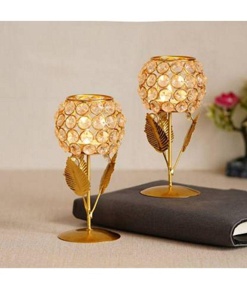 Arsalan Gold Table Top Iron Tea Light Holder - Pack of 2