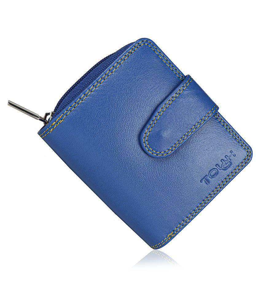 Tough Women Blue Genuine Leather Wallet - Regular Size (11 Card Slots) - Blue