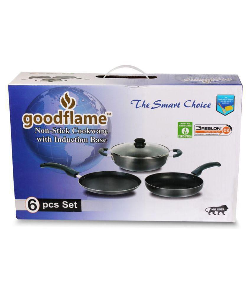 Goodflame Cookware Set 6 Piece Black Non-Stick Coating Cookware Set(Cookware Set,Black)