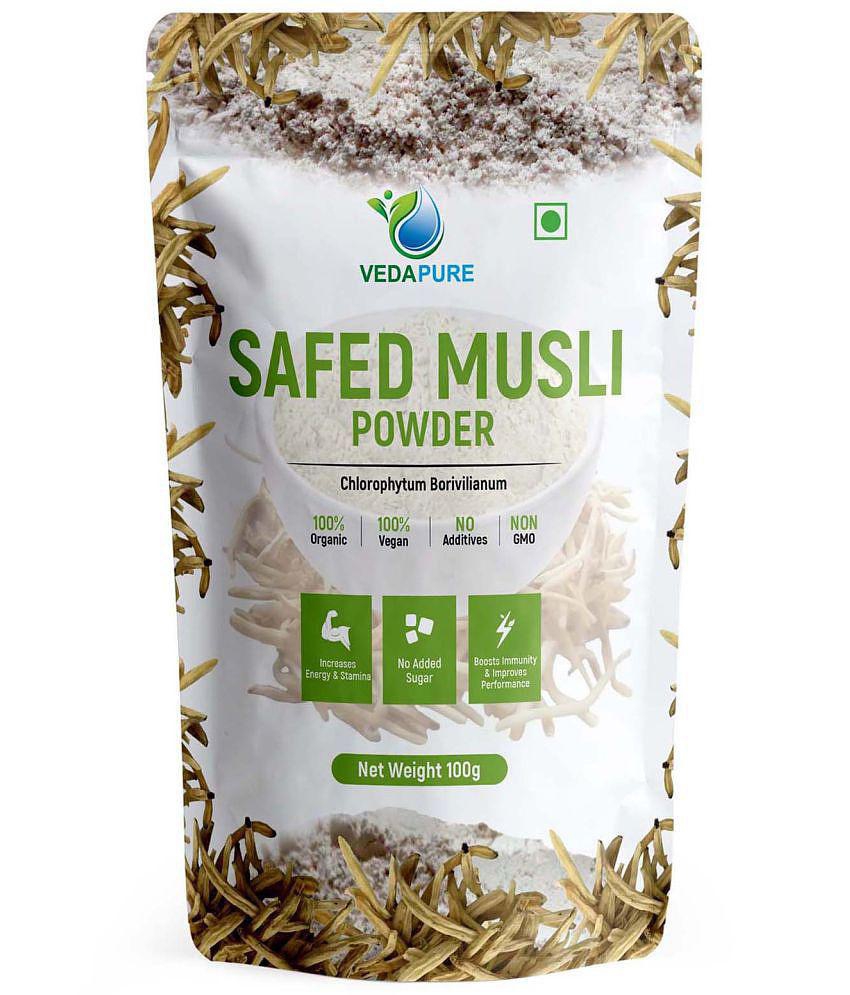 VEDAPURE Safed Musli Powder Supports Muscle Mass,Bones & Joints Boosts Energy, Immunity & Stamina -100gm (Pack of 1)