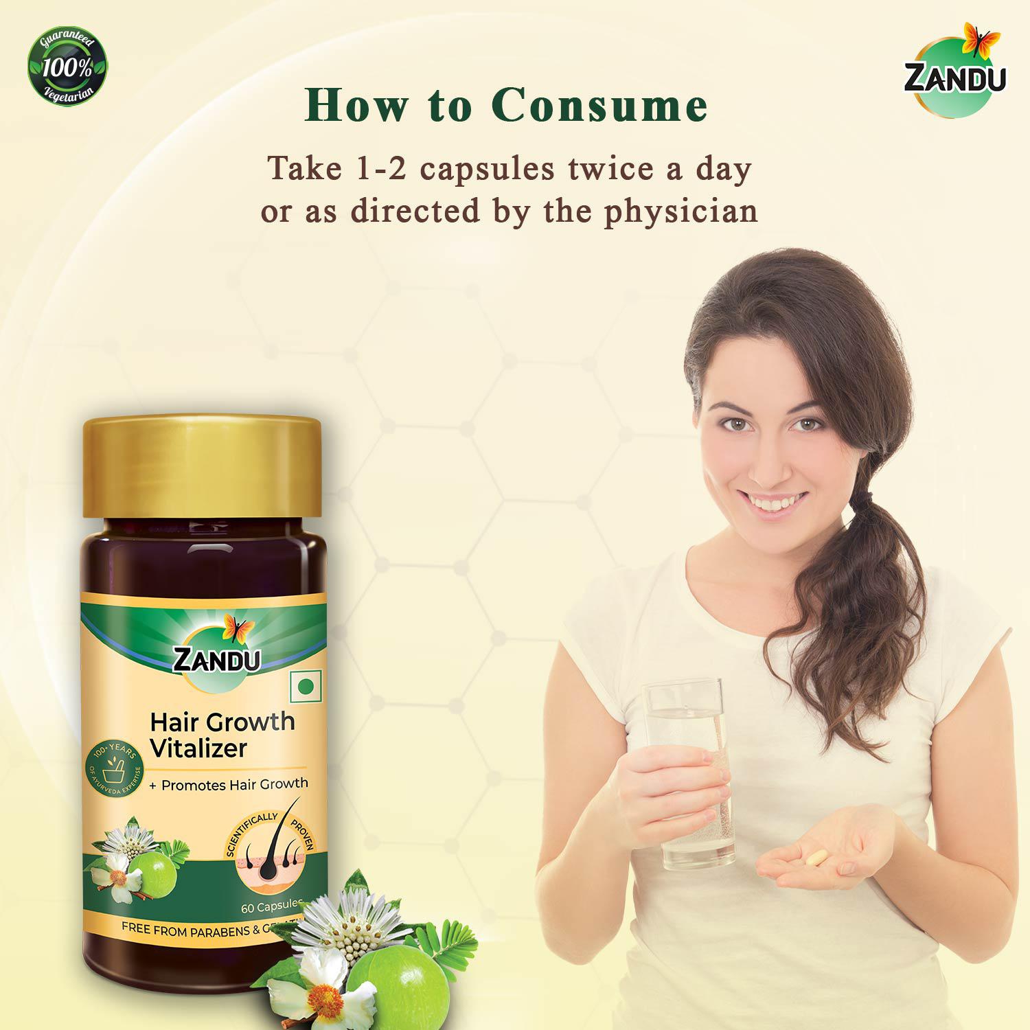 Zandu Ayurvedic Hair Growth Vitalizer Capsules for Proven Hair fall Control, Growth & Delayed Graying