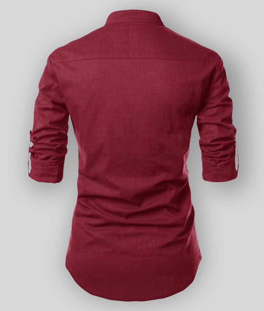 Life Roads - Maroon Cotton Men's Shirt Style Kurta ( Pack of 1 ) - None