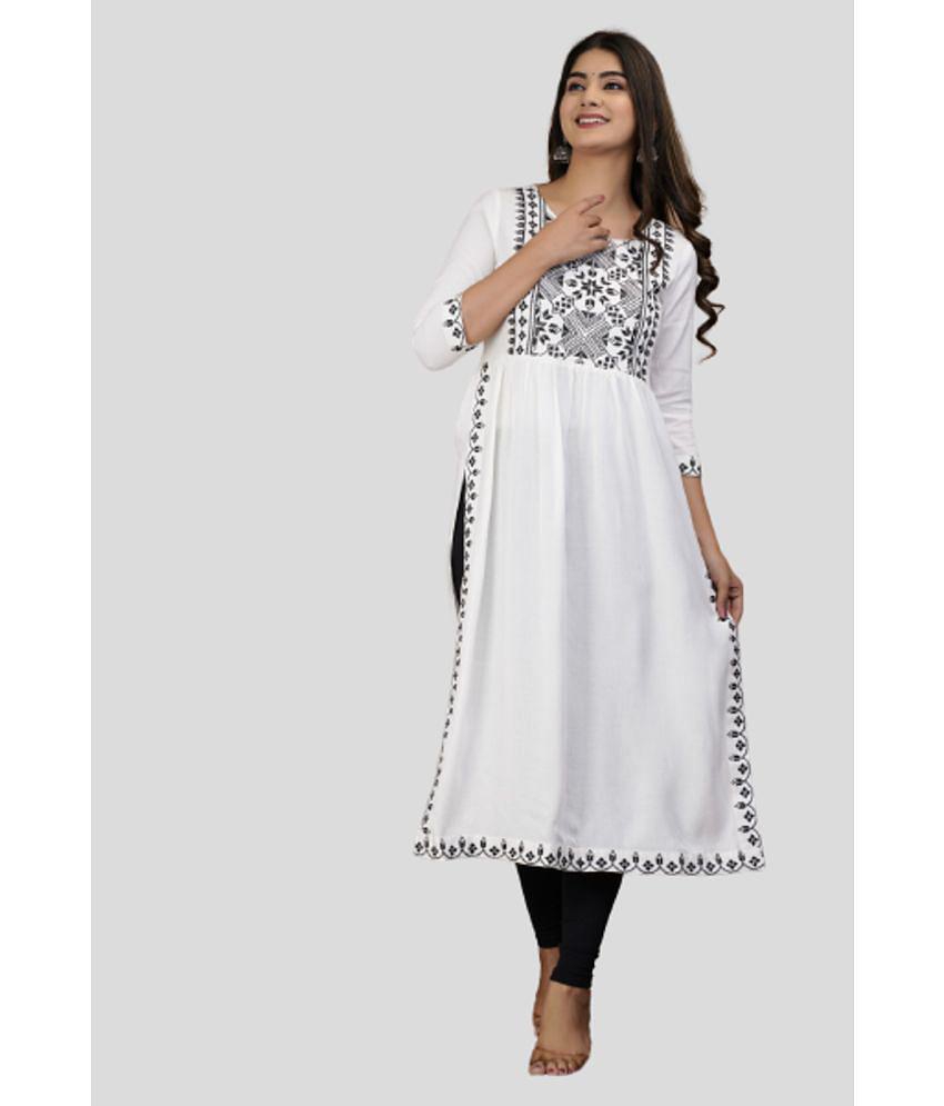 Buy Online Plo ASHISH PRINT - White Rayon Women's Nayra Kurti ( Pack of 1 ) - None