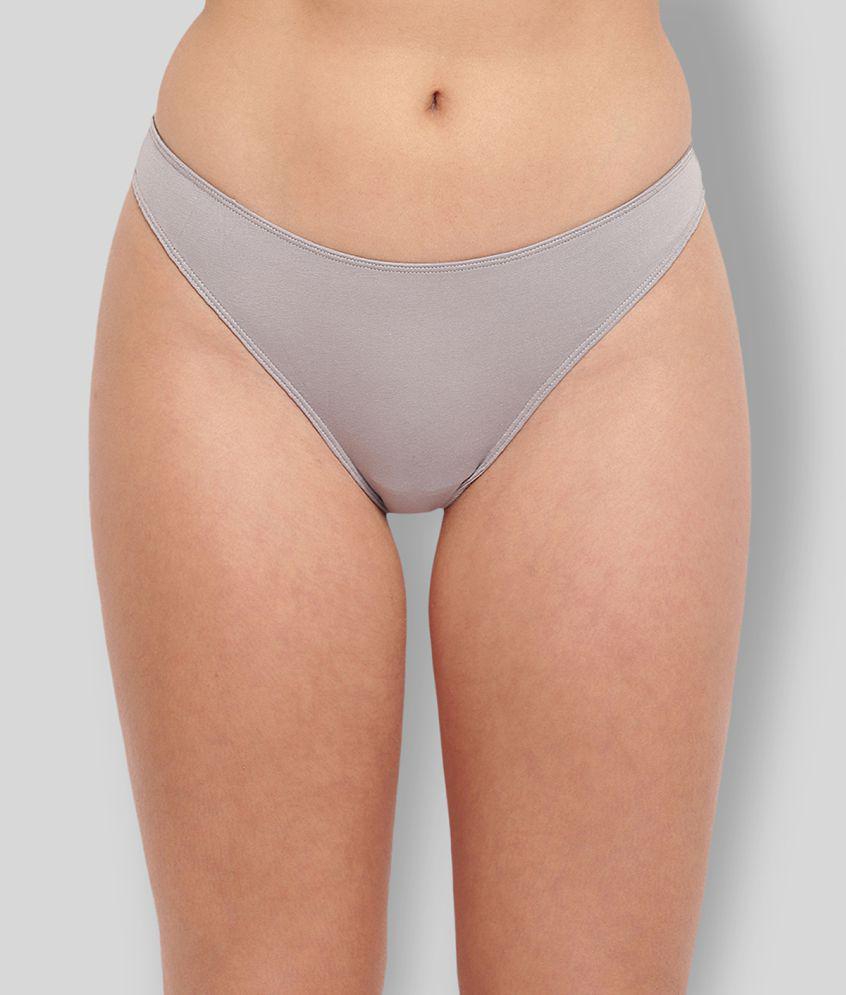 Latest Men BASIICS By La Intimo - Light Grey Cotton Blend Solid Womens Thongs ( Pack of 1 ) - S 