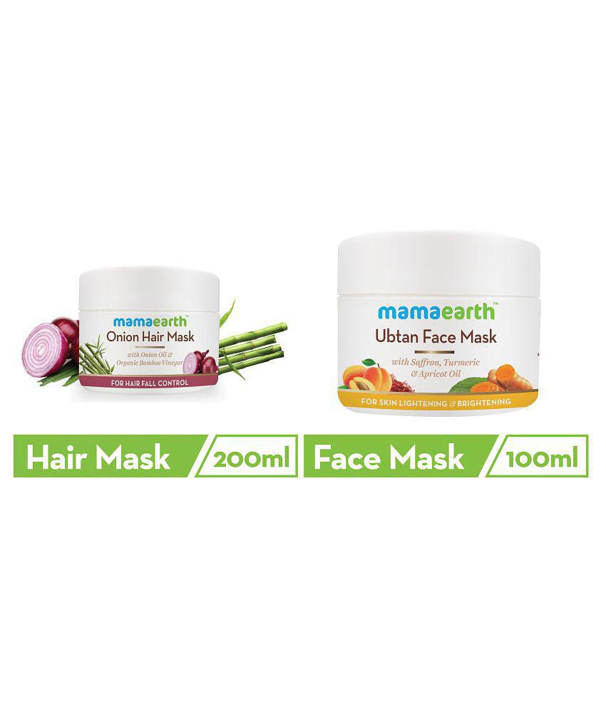 Mamaearth's Onion Hair Mask For Dry & Frizzy Hair, Controls Hairfall and Boosts Hair Growth, With Onion & Organic Bamboo Vinegar\n200ml Ubtan Face Pack Mask for Fairness, Tanning & Glowing S