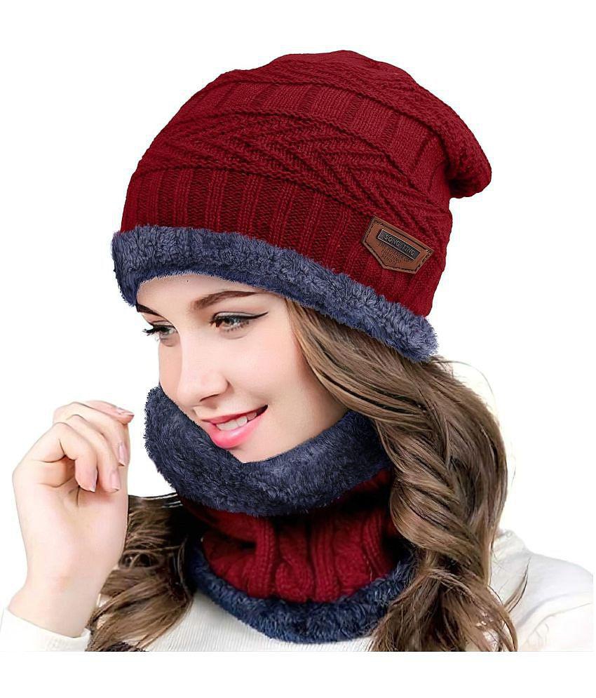 HORSE FIT Winter Beanie Cap for Men, and Women Wool Knitted Hat with Woolen Neck Warmer Scarf Muffler- Multi color. - One Size