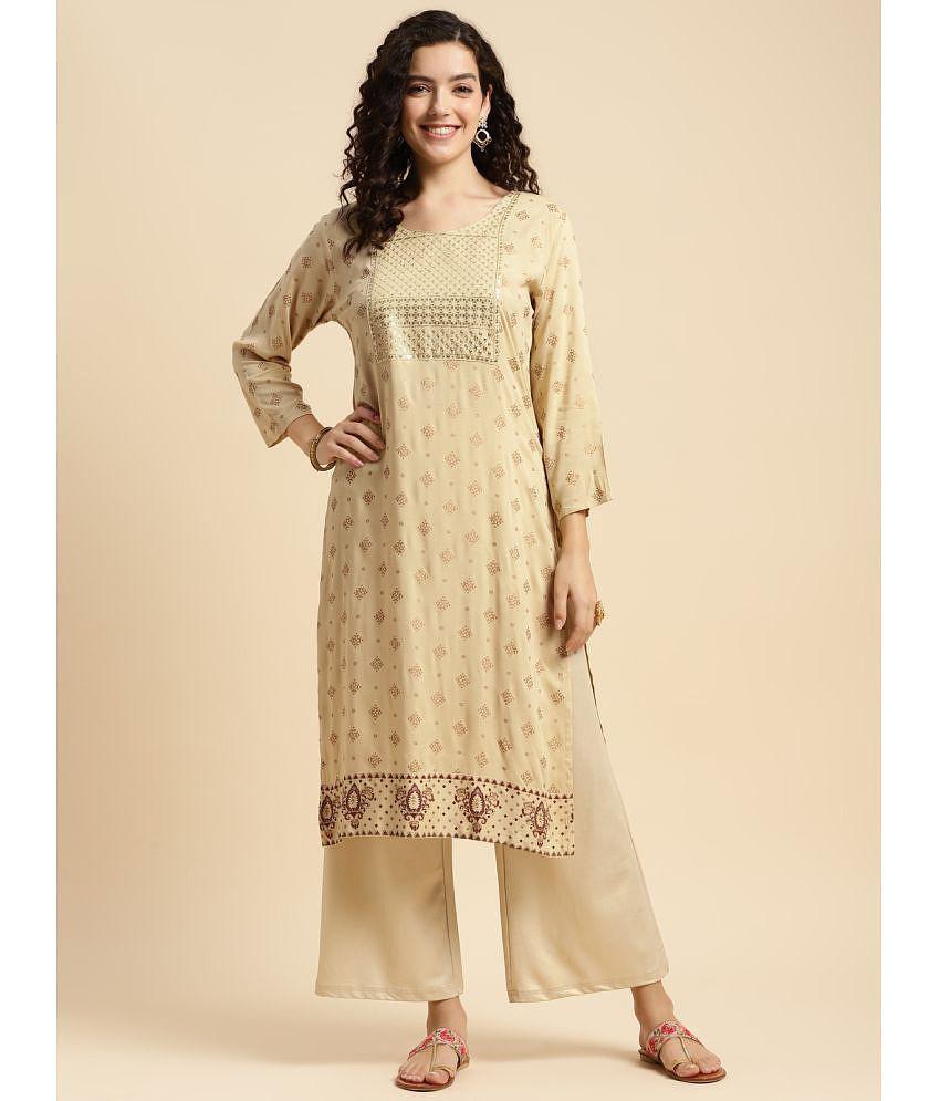 Rangita Women Off White Rayon Embroidered Calf Length Straight Kurti - XL, Off White