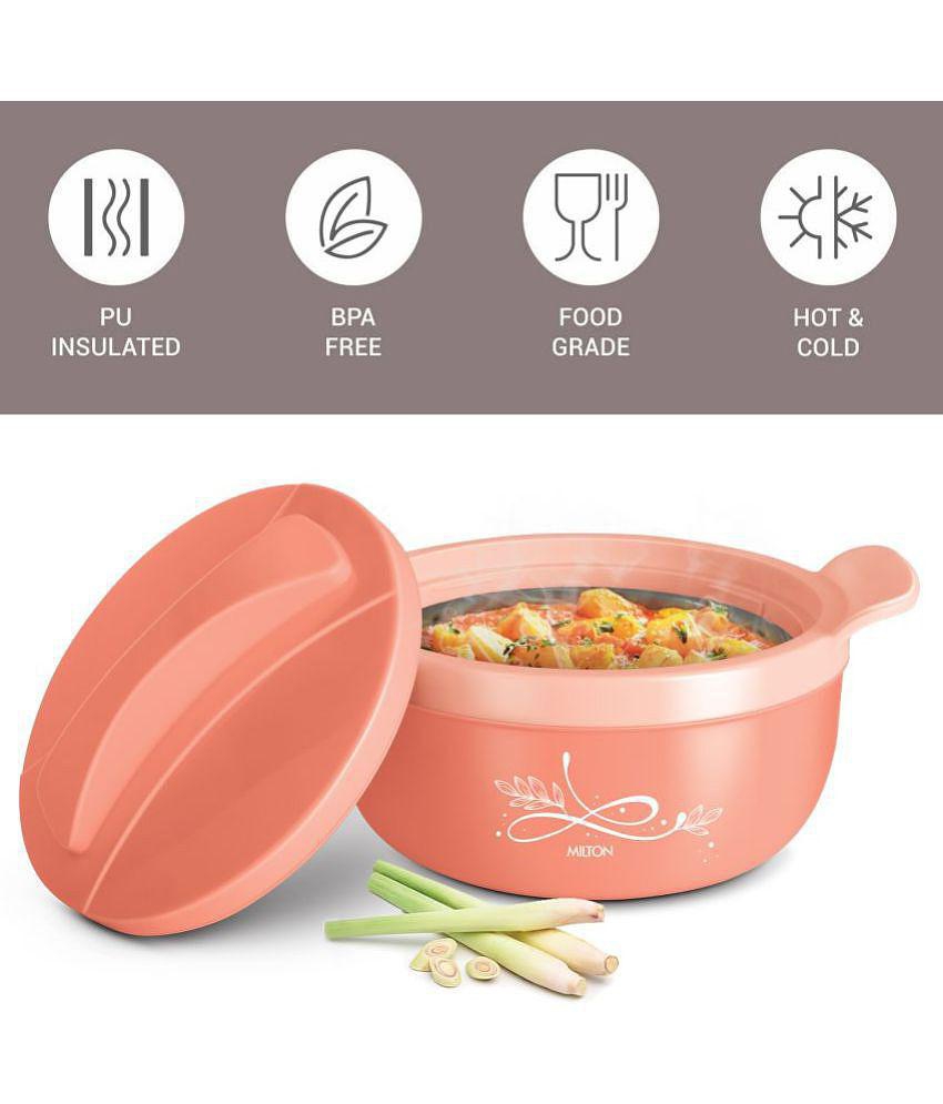 Milton Souvenir Gift Set, Crave 1500 Inner Stainless Steel Casserole, 1.38 ml and Crystal 1000 Insulated Flask, 970 ml, Peach | BPA Free | Odour Free | Food Grade - Peach