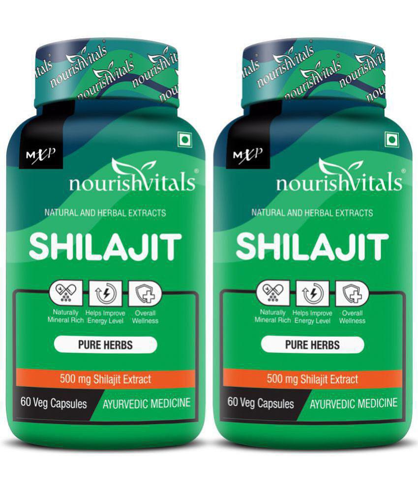 NourishVitals Premium Shilajit 50% Fulvic Acid High Strength 500 mg Extract, Naturally Mineral Rich, 60 Veg Capsules (Pack Of 2)