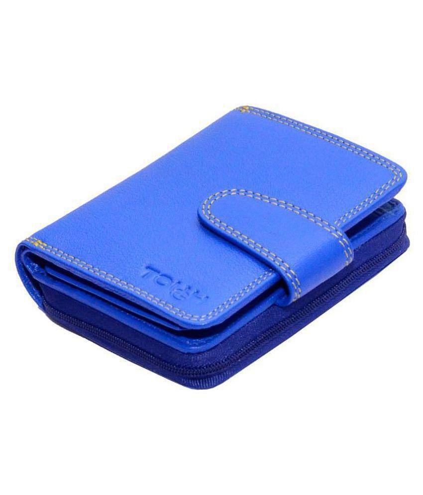 Tough Women Blue Genuine Leather Wallet - Regular Size (11 Card Slots) - Blue