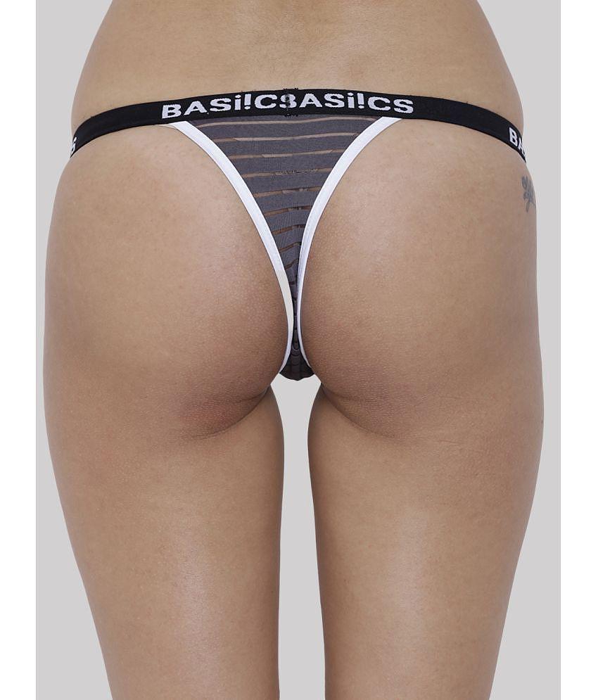 Premium Men BASIICS By La Intimo - Charcoal BCPTH01 Polyester Striped Womens Crotchless ( Pack o