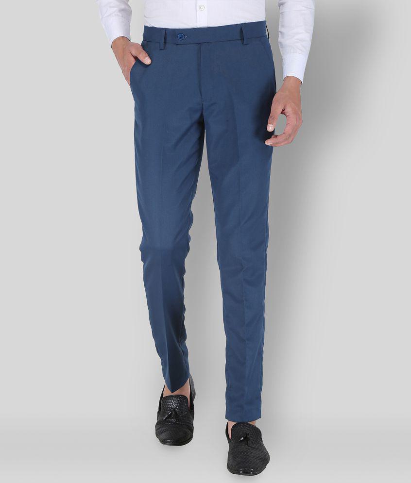 Playerz - Blue Polycotton Slim - Fit Men's Trousers ( Pack of 1 ) - None