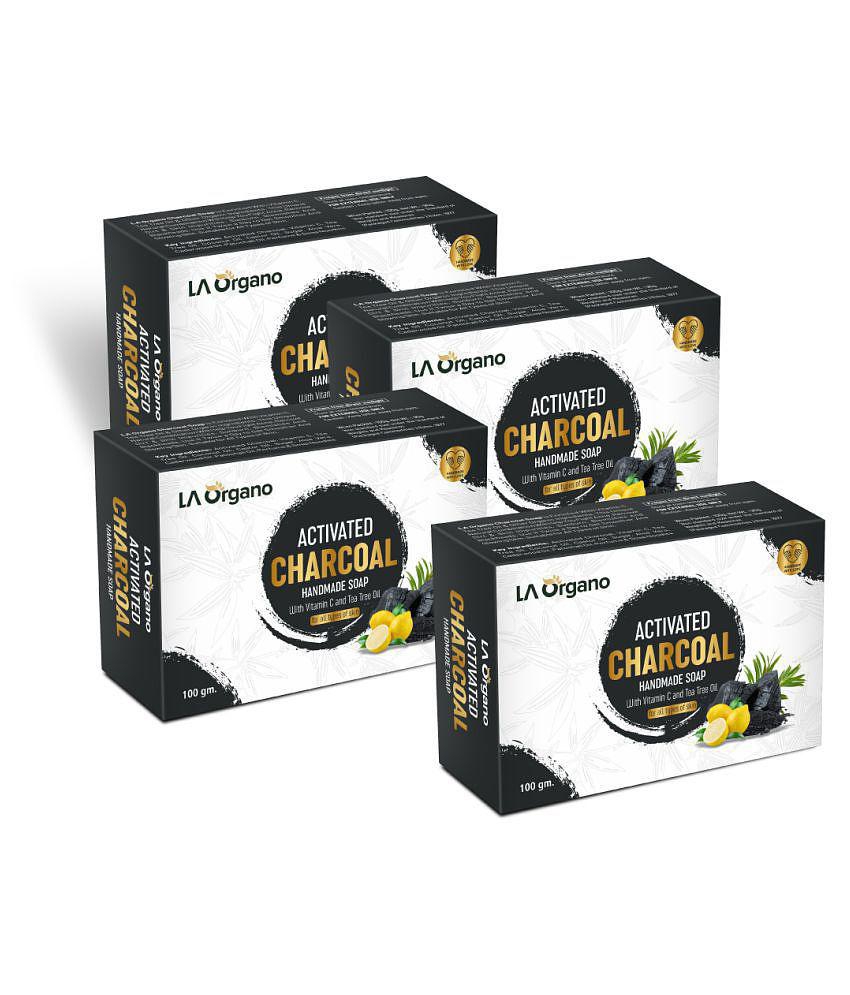 LA ORGANO Charcoal Handmade Natural Bath Bar Soap Bathing Bar 100 g Pack of 4