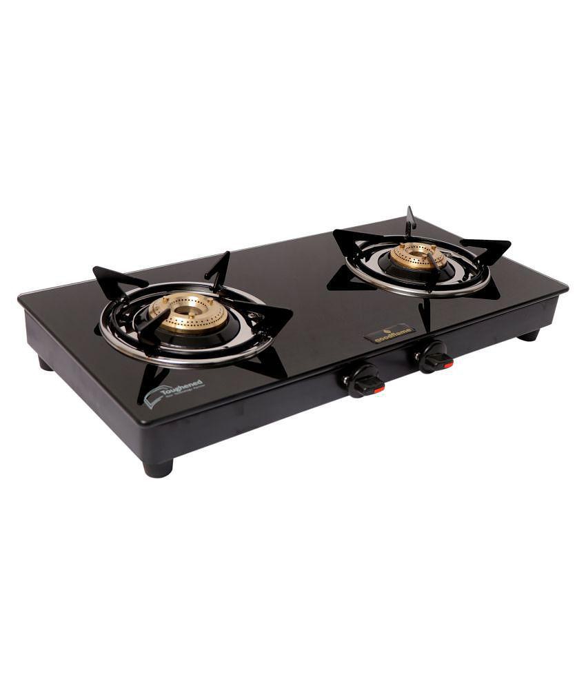 Goodflame Nano 2B Ms Bk Toughened Glass 2 Brass Burner Gas Stove(Manual Ignition,Black)