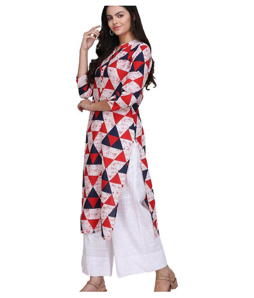 KSUT White Cotton Straight Kurti - Single - S