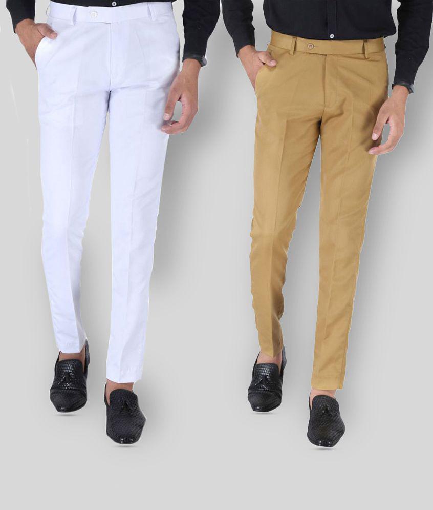 SREY - White Polycotton Slim - Fit Men's Trousers ( Pack of 2 ) - None