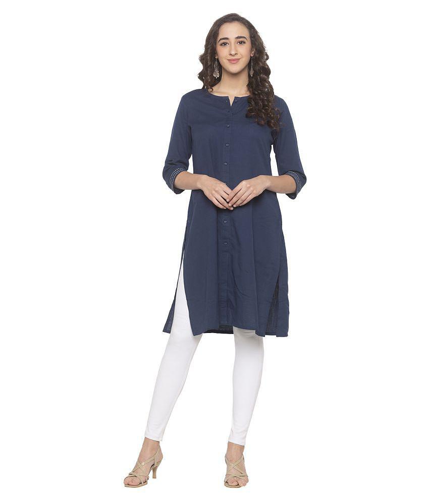 Globus - Navy Viscose Women''s Straight Kurti - M