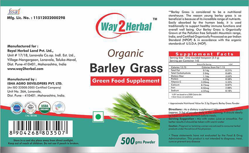 Way2Herbal Barley Grass Powder 500 gm Pack of 2