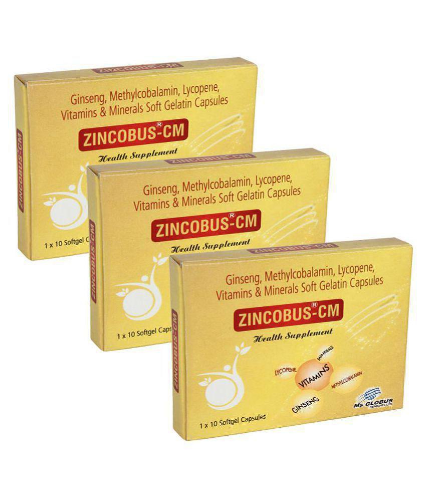 Globus Zincobus-CM(Ginseng, multi vitamin, multi mineral & lycopene supplement)30 Soft Gel Cpasule