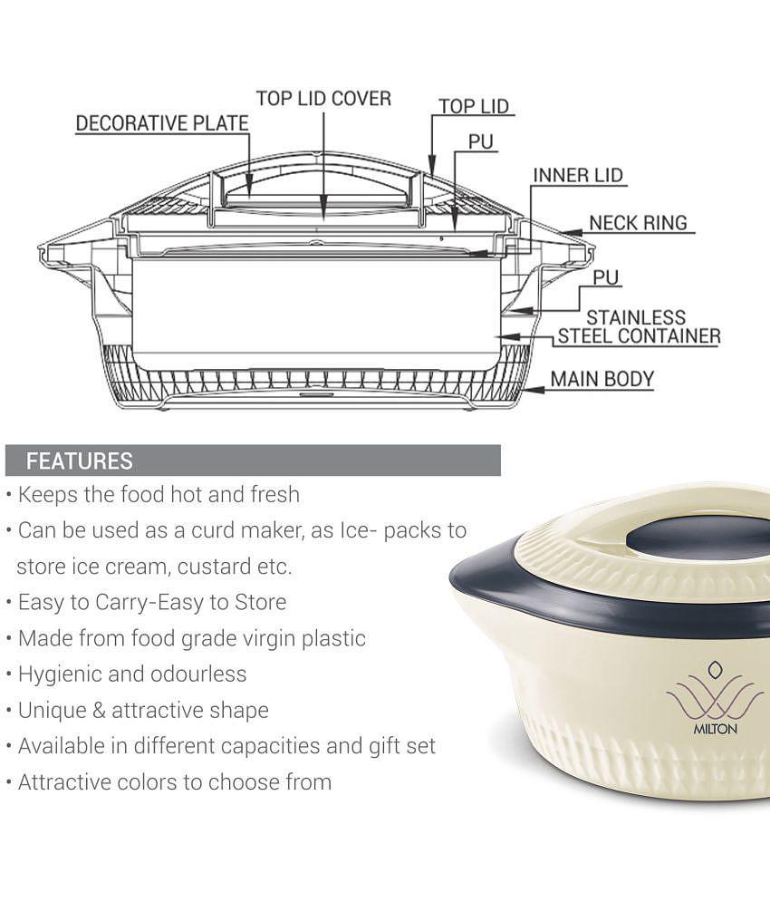 Milton Royal 1500 Insulated Inner Stainless Steel Casserole, 1.27 Litres, Cream | BPA Free | Food Grade | Easy to Carry | Easy to Store | Ideal For Chapatti | Roti | Curd Maker - Cream