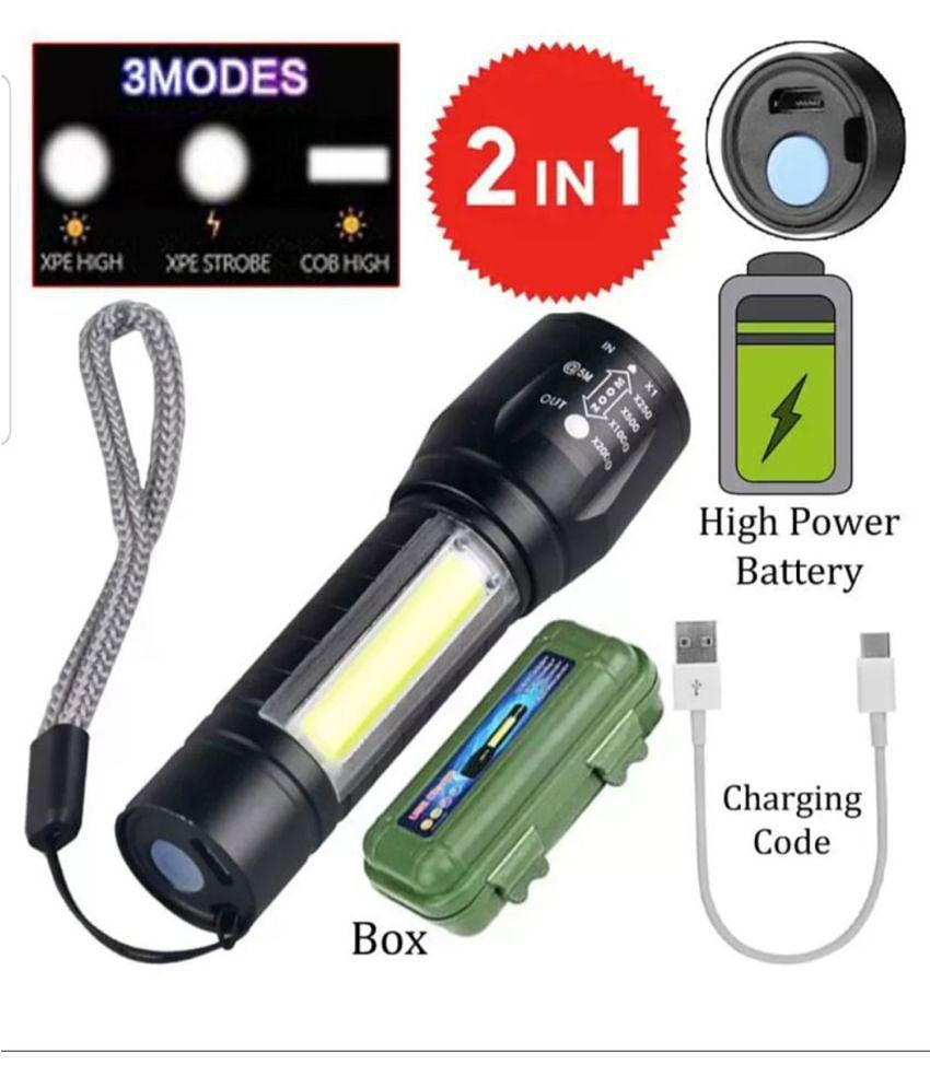 500 Meter 4 Mode rechargeable battery zoomable Waterproof Torchlight LED Full Metal Body 10W Flashlight Torch Outdoor Search Light for home and camping - Black