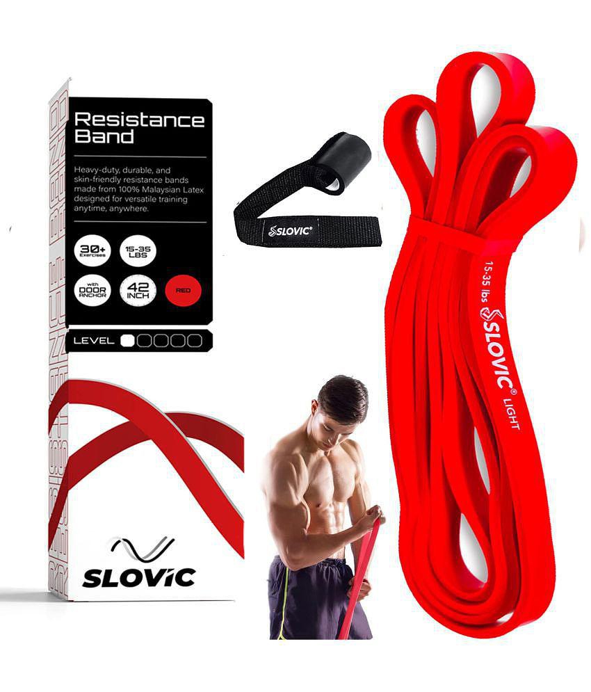 SLOVIC Fitness Resistance Band - 42-inch Loop with Door Anchors | Pull up Training Bands for Calisthenics | with Workout Guide (Red Band) - Red