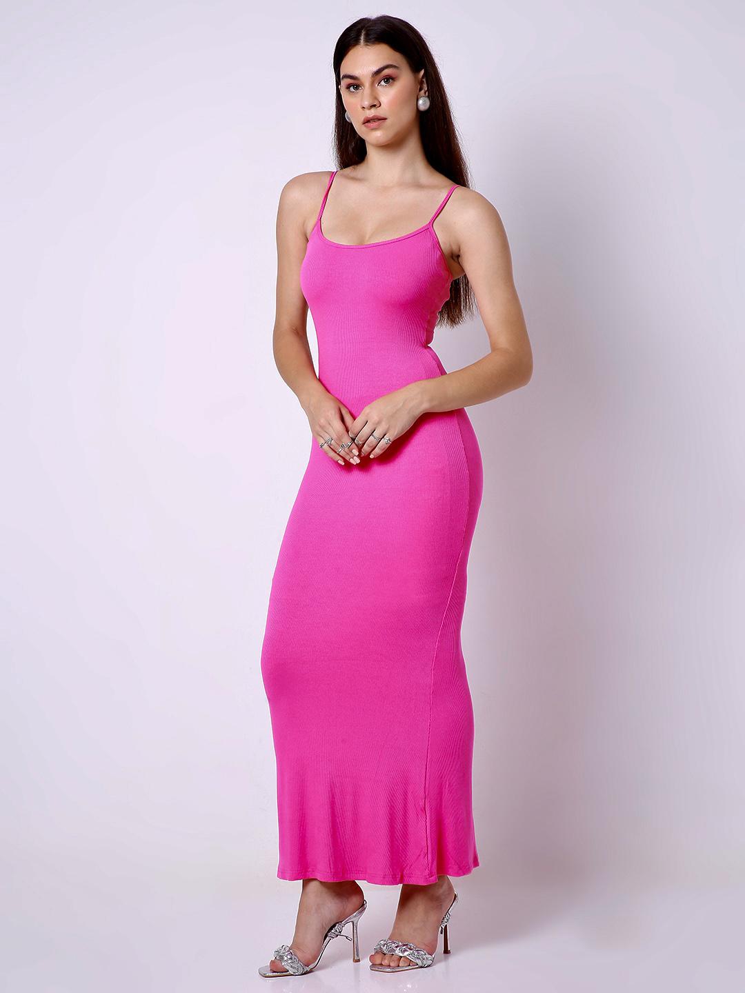 Built in Bra and Shapewear Pink Cami Long Dress