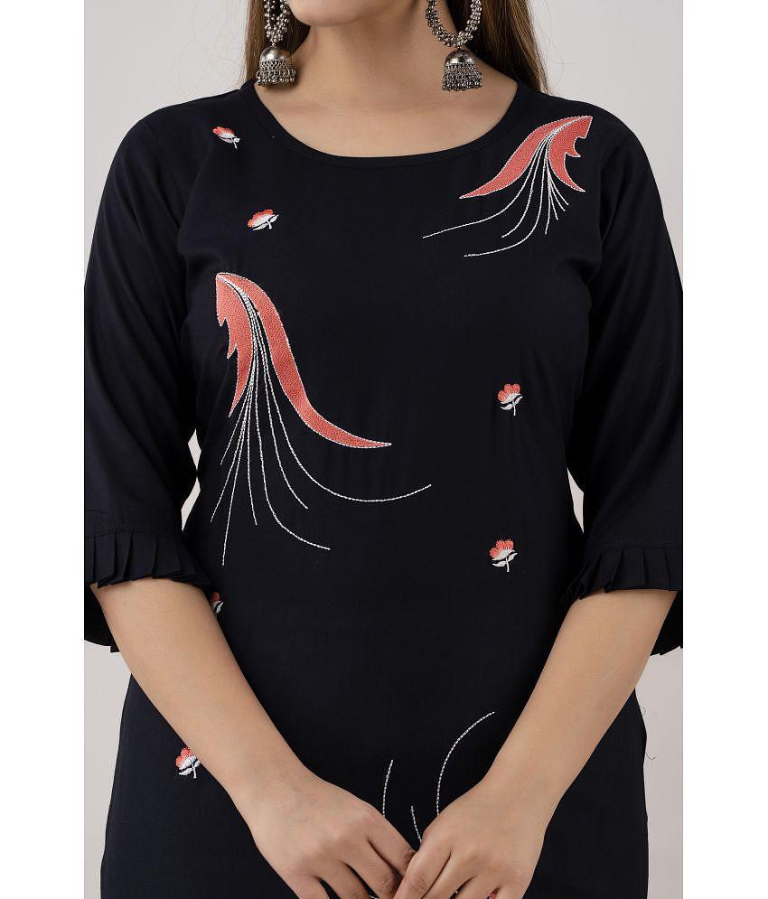 Buy Online Plo Kapadia - Black Rayon Women's Straight Kurti ( Pack of 1 ) - None