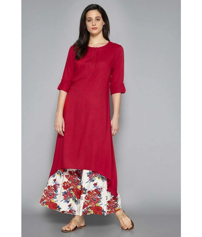 Buy Online Plo Pistaa - Red Viscose Womens Asymmetrical Kurti ( Pack of 1 ) - None