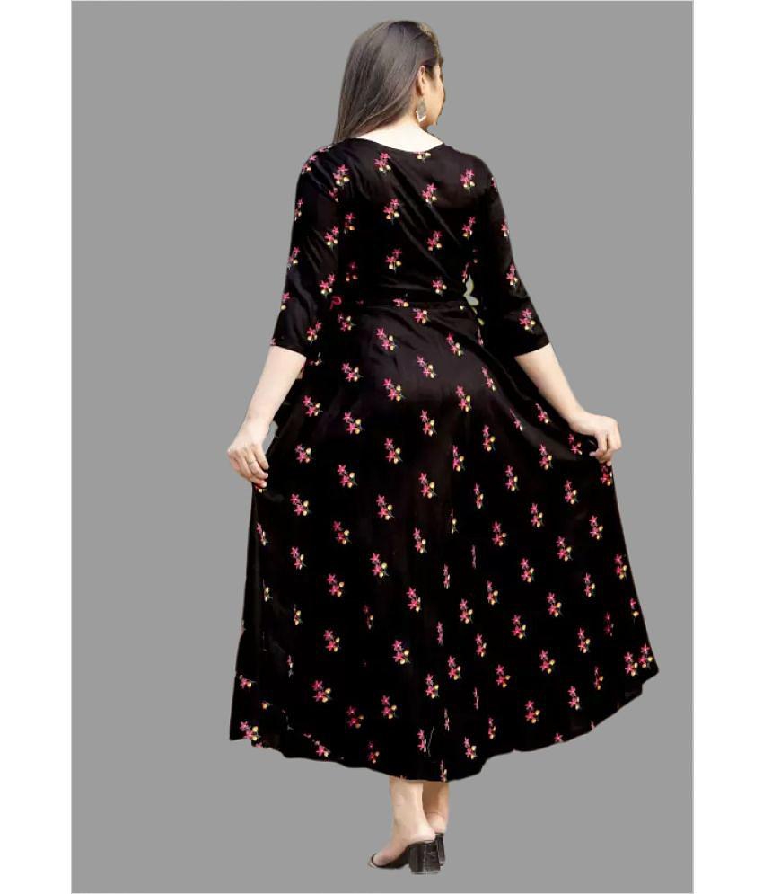 Buy Online Plo Smien - Black Rayon Women''s Anarkali Kurti ( Pack of 1 ) - None